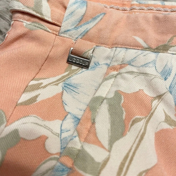 Liz Golf Size Shorts Size 16 Silk Pleat Front Peach Floral Hawaiian Print - Picture 6 of 10